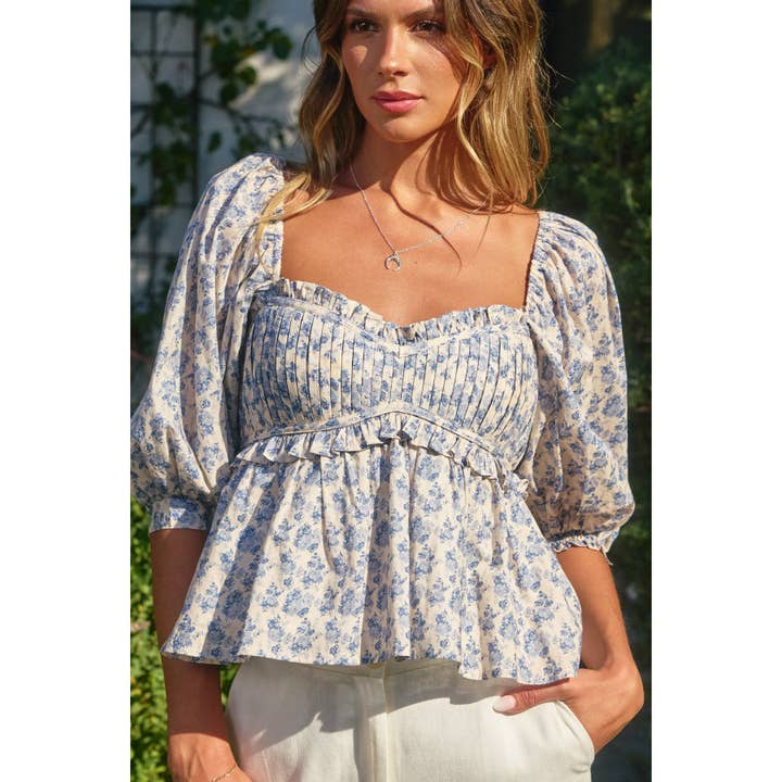 PARISIAN BLOOM South France Babydoll Puff Sleeve Top for wholesale on Faire