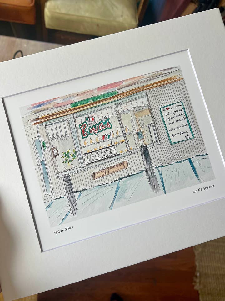 Bovas (Impression d'art de Boston - North End) pour la vente par Sunset Studios Boston: Neighborhood Watercolors