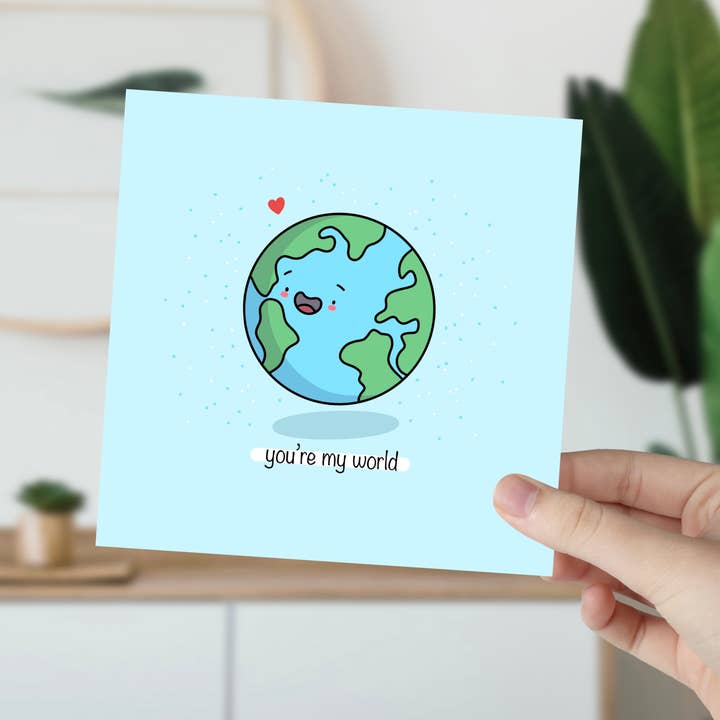 BananaRoseArt – Cartão de amor por atacado – Você é meu mundo Kawaii cartão de trocadilho romântico1