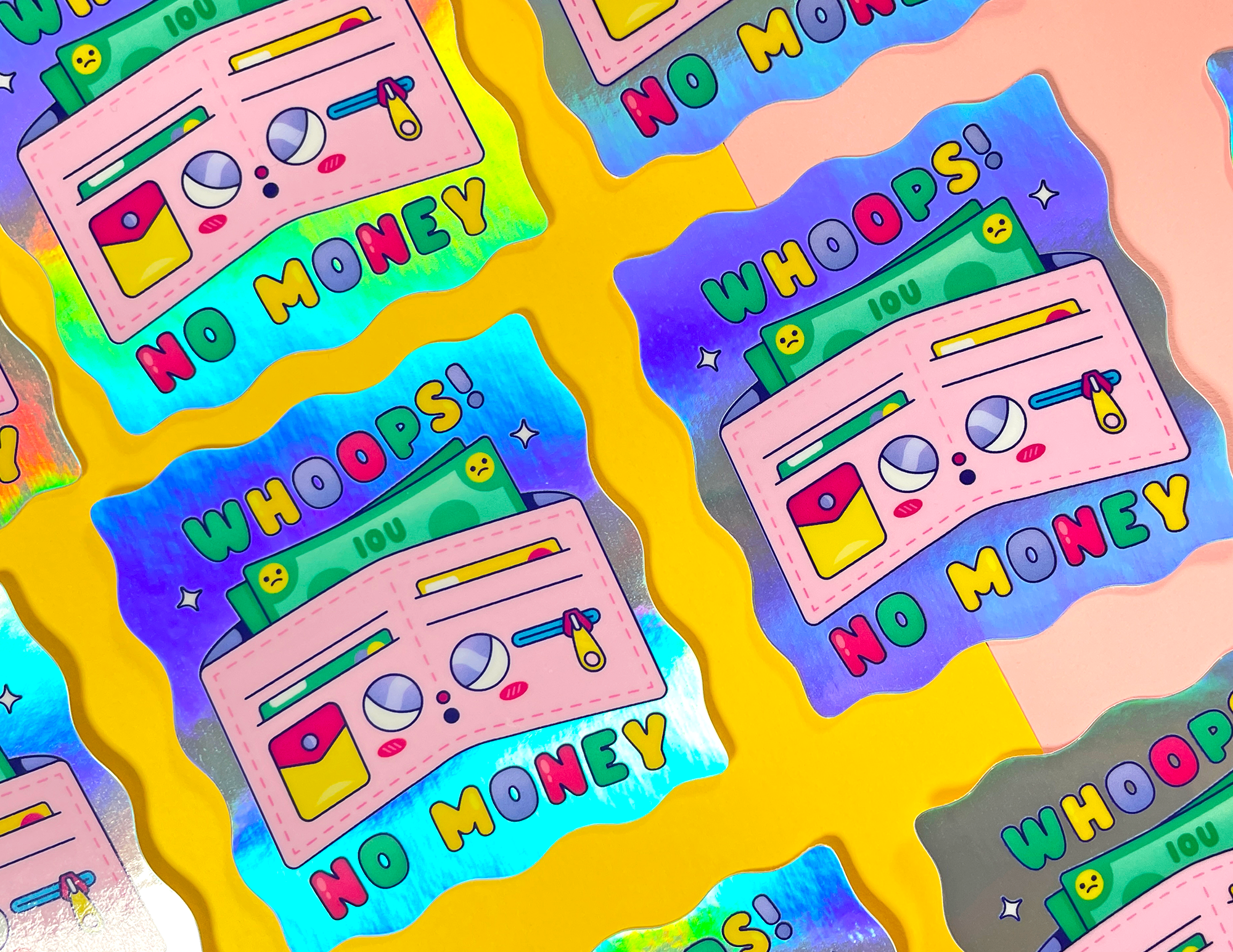 Kidnichols - Wholesale Sticker - Whoops No Money Holographic Sticker | I'm Broke | Kawaii Sti5