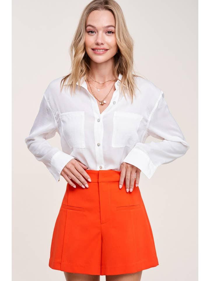 La Miel - Wholesale Button Down Shirt - Women's - SRT7452-Silky and Flowy Button Down Long Sleeve Shirts20