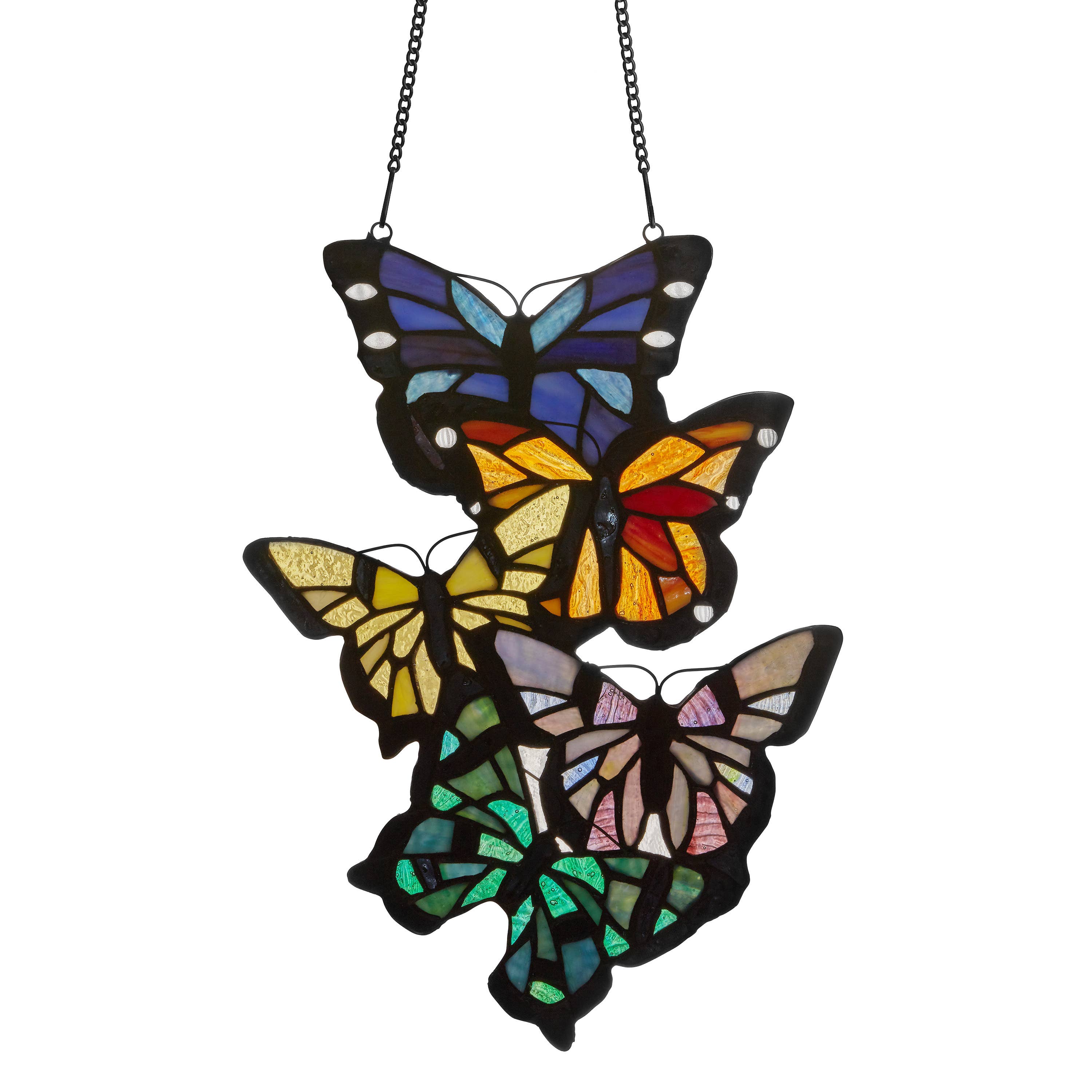 River of Goods - Wholesale Suncatcher - 13.25"H Butterfly Cluster Stained Glass Window Panel1
