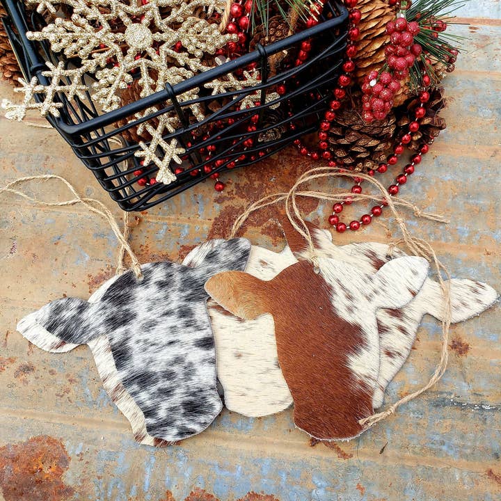Western Faith Designs - Wholesale Ornament - Cowhide Cow Face Western Leather Christmas Ornaments leather