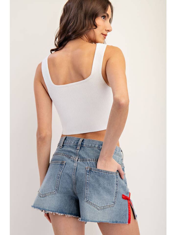 PL5632 - SIDE RIBBON DENIM SHORT for wholesale on Faire