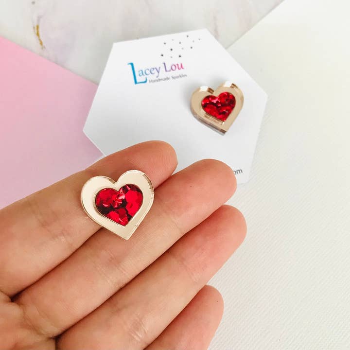 Medium Framed Love Heart Acrylic Studs for wholesale by Lacey Lou Sparkles