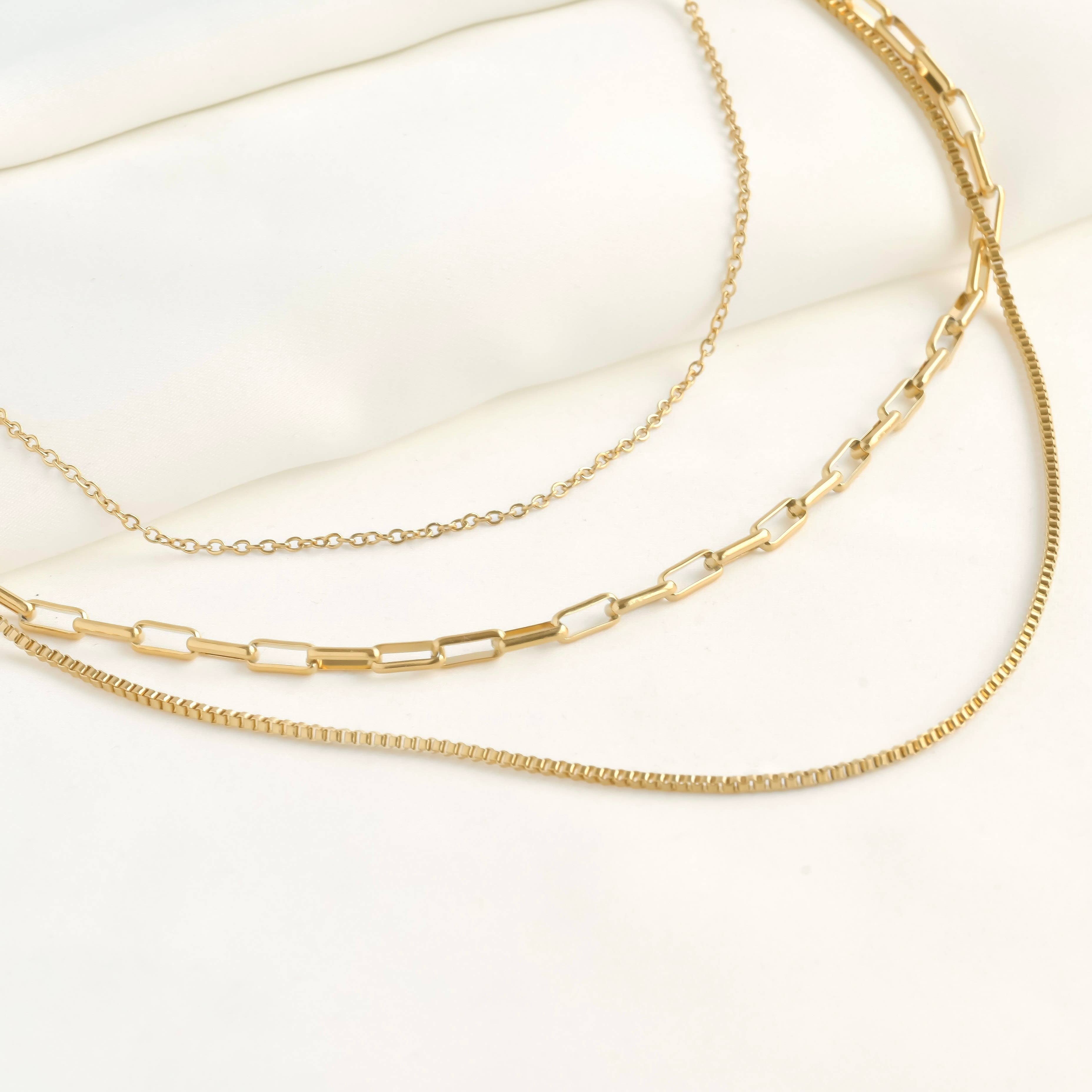 Blueyejewelry - Vente Collier maille et chaîne - Collier superposé étanche à trois rangs4