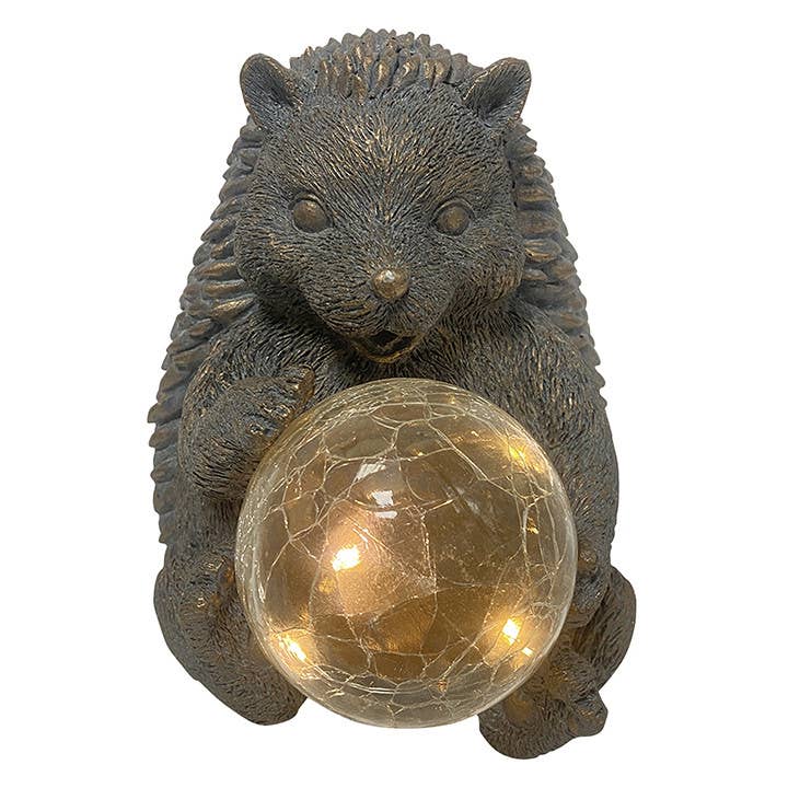 Resin Hedgehog with LED Solar Ball in Antique Bronze Color for wholesale by Will's Company
