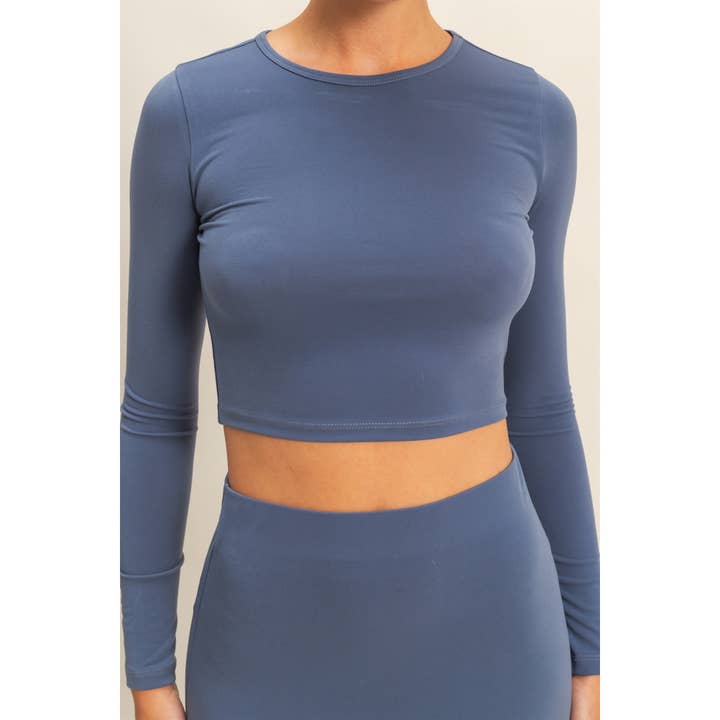 Double Zero - Wholesale Top & Skirt Set - Women's - Long Sleeve Crop Top And High Slit Maxi Skirt Set14