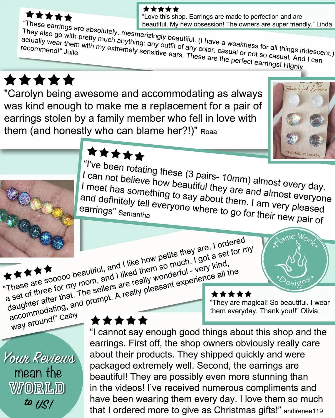 Flame Work Designs - Glass Jewelry - Wholesale Jewelry Set - Sea Glass Earring Set, 3 Pairs of Studs2