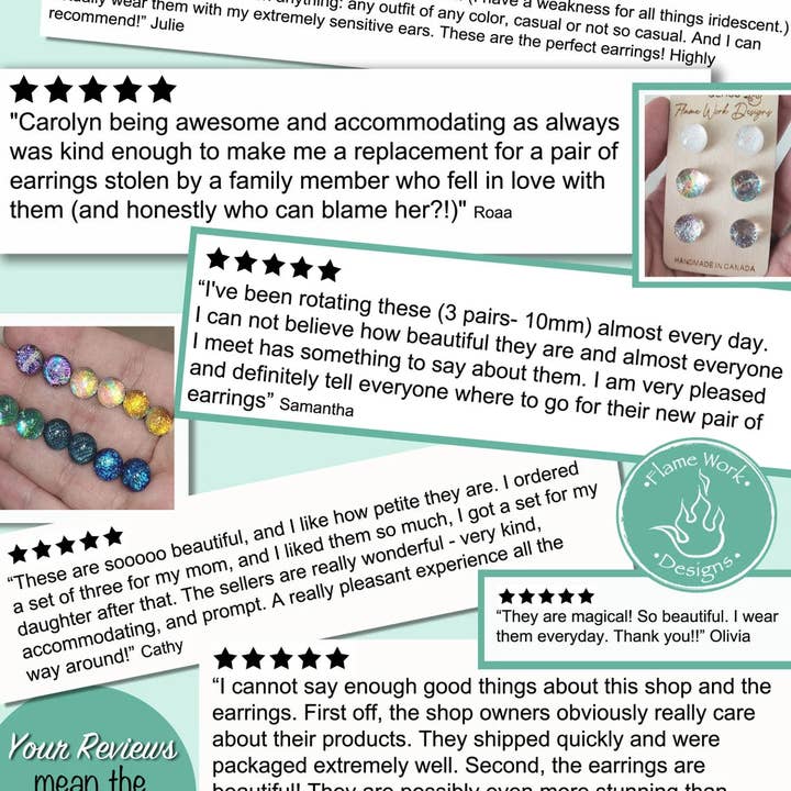 Flame Work Designs - Glass Jewelry - Wholesale Jewelry Set - Sea Glass Earring Set, 3 Pairs of Studs2