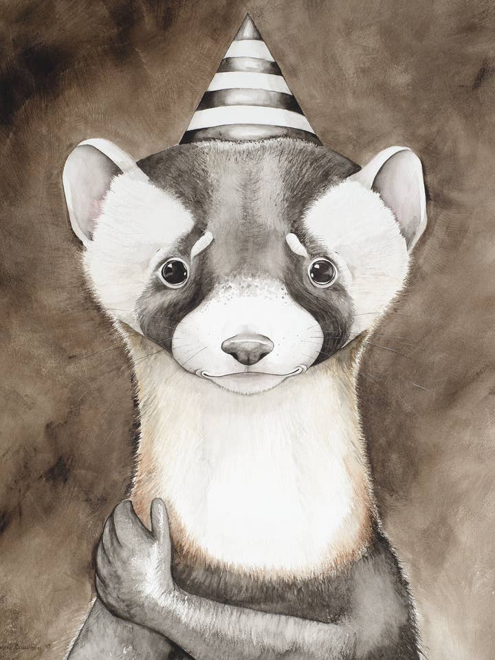 Masquerade Black Footed Ferret Giclee Watercolor Print for wholesale by Katie Crawford Art