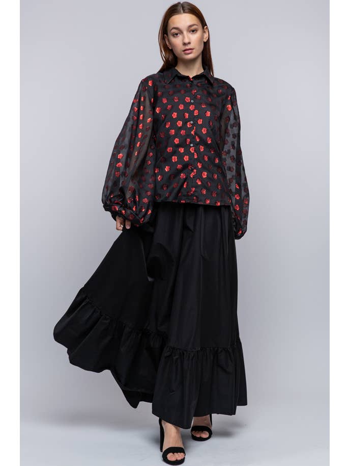 QMP Moda – wholesale Buttoned-down shirt – Women's – PUFF SLEEVE ORGANZA BLOUSE4