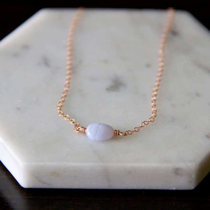 Soft and Smooth Blue-Laced Agate Pendant Necklace for wholesale by The Jovi Lyne Collection