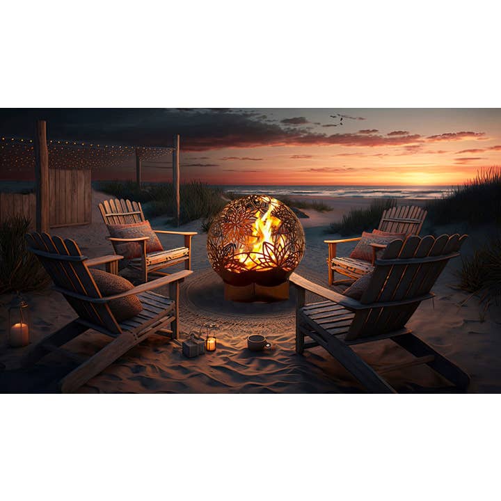 FlowerHouse - Wholesale Fire Pit - 24in Bonfireball Fire Pit - Lotus in Stainless Steel