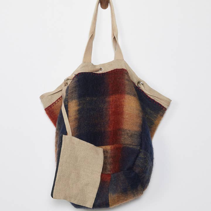 Large Reversible Canvas Tote Bag with Navy Plaid Interior for wholesale on Faire0