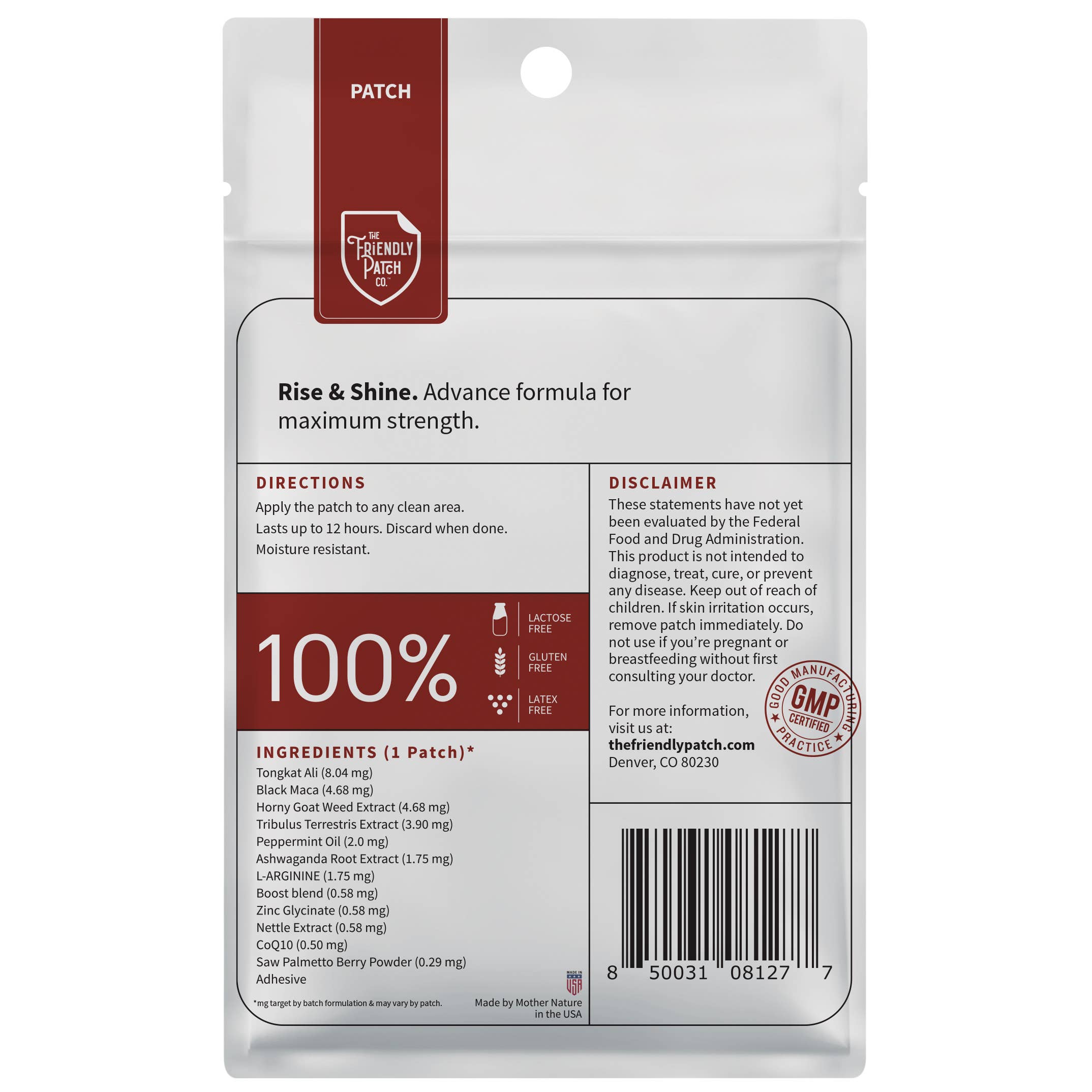 Friendly Patch CO - Wholesale Oral Supplement/Vitamin - The Friendly Patch Rise & Shine for men 8 patches8