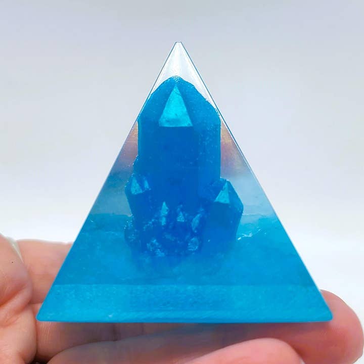Eco-Friendly Orgonite Pyramid with Crystal Cluster for wholesale by Slightly Askew Art