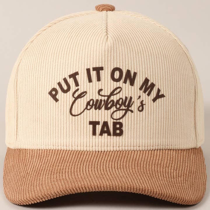 Fashion City - Wholesale Baseball Cap - Unisex - Put It On My Cowboy's Tab Two-Tone Corduroy Cap