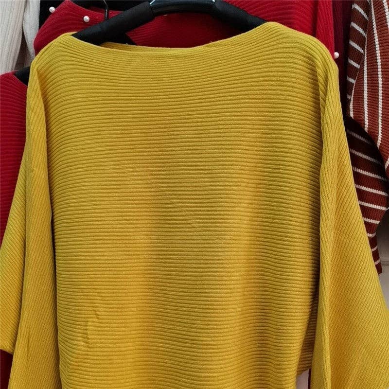 ShieldChic - Wholesale Knit Sweater - Women's - Solid Color One-Word Collar Bat Sleeve Knit Sweater4