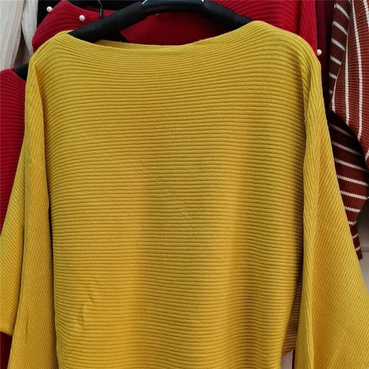 ShieldChic - Wholesale Knit Sweater - Women's - Solid Color One-Word Collar Bat Sleeve Knit Sweater4