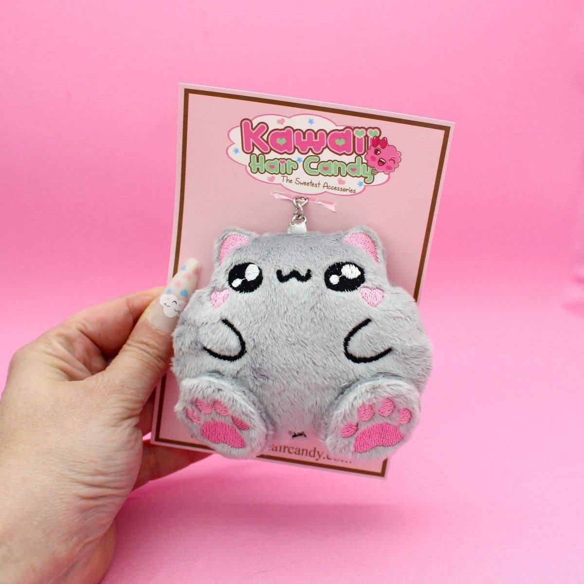 Kawaii Hair Candy – Engroshandel Nøglering - Dame – Kawaii fed kat nøglering – chibi plyskat taskevedhæng7