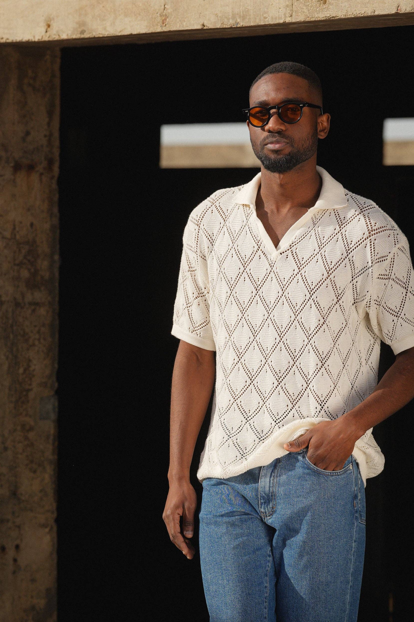 DONATO - Wholesale Polo - Men's - POLO GEOMETRIC DESIGN OPEN-COLLAR PEARL SHIRT1