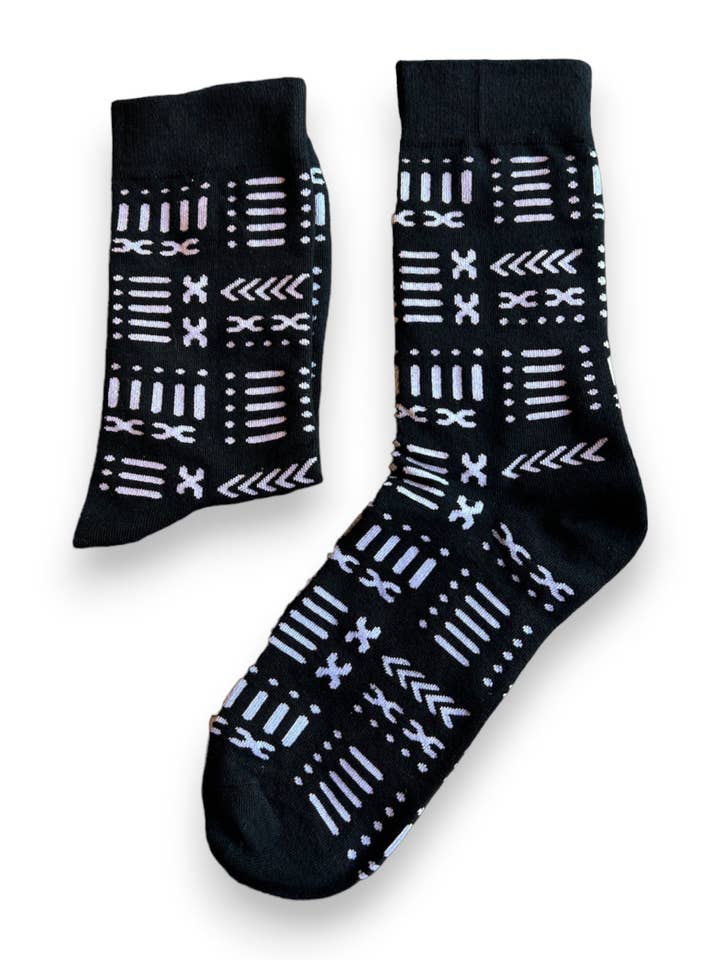 5 pairs - African socks / Afro socks - Black white bogolan for wholesale by AfricanFabs