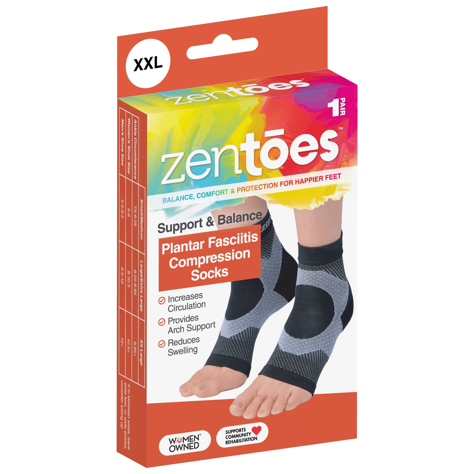 ZenToes - Wholesale Socks - Women's - Plantar Fasciitis Compression Socks - 1 Pair - Black2