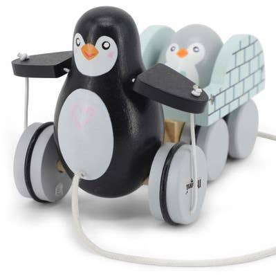 Pull along penguin w. igloo and egg for wholesale by Magni ApS