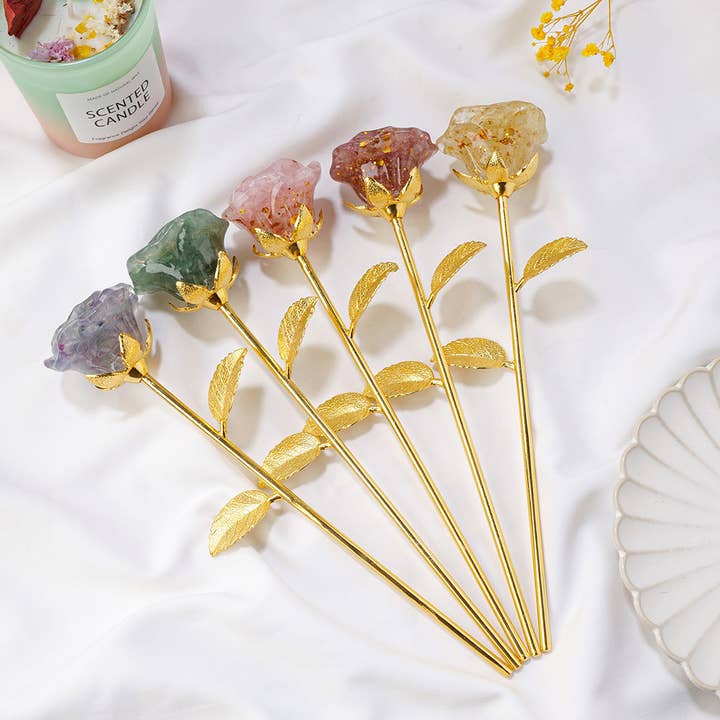 Crystolver - Wholesale Decorative Tabletop Object - Crystal Gravel Chips Rose Flower Ornament