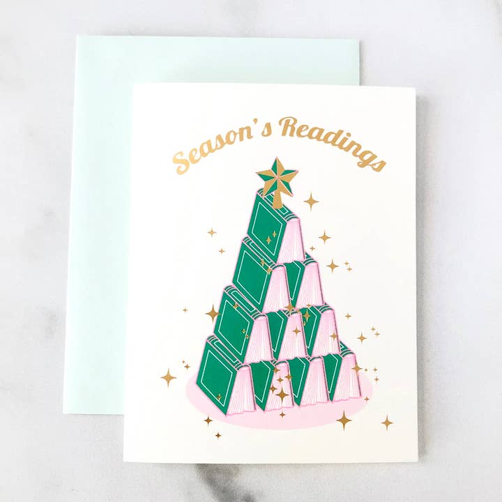 Season's Readings Book Lover Holiday A2 Greeting Card for wholesale by ILOOTPAPERIE