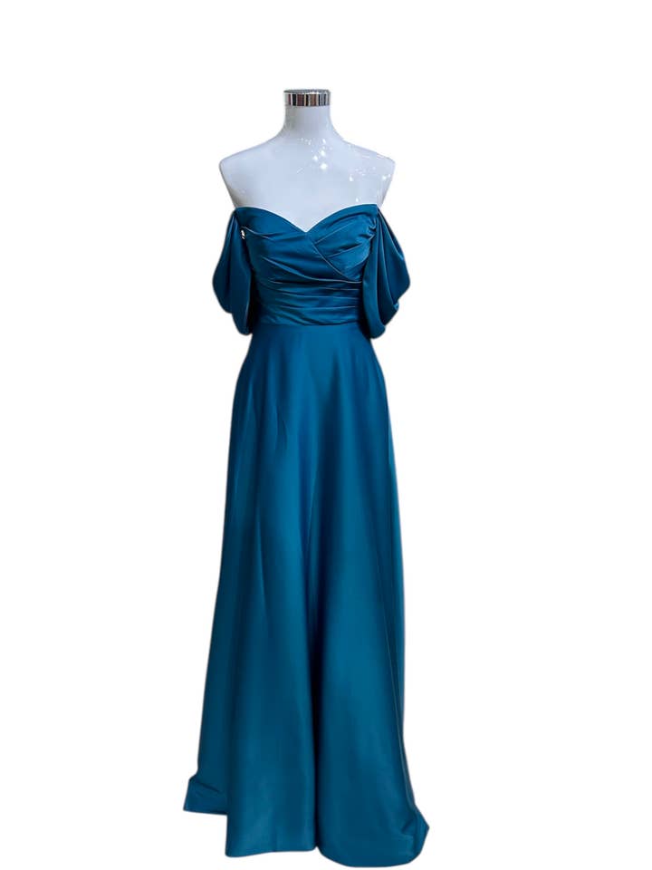 Robe de soirée évasée à col bâteau Bleu canard pour la vente par Les Voiliers