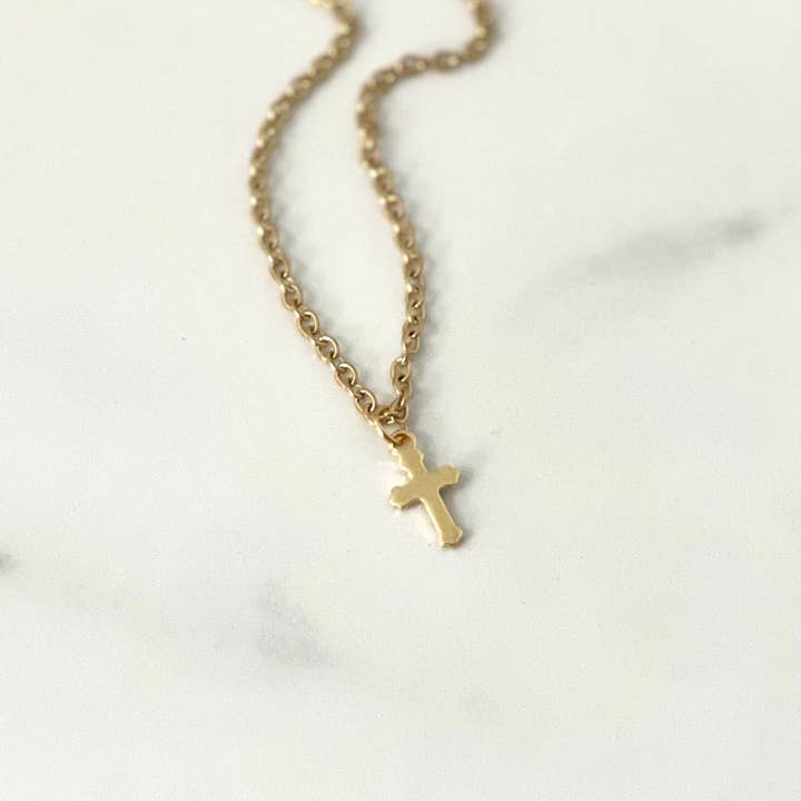 L Rae Charm - Wholesale Pendant/charm necklace - Tiny Gold Cross Charm Necklace + Mustard Seed Faith Bees1