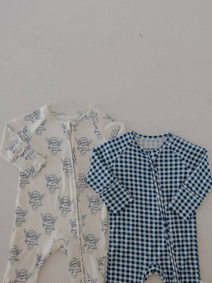 Forever French Baby - Wholesale Sleepsuit - Baby - Bamboo Zip Pajamas | Blue Gingham2