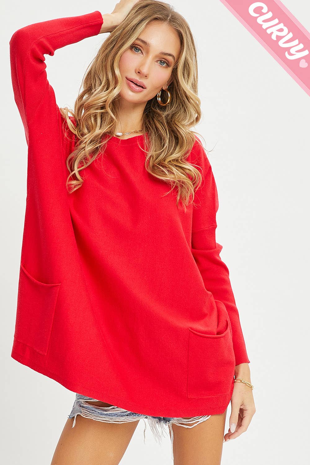 Sweet Lovely by Jen - Wholesale Tunic Sweater - Women's - FRONT POCKET OVERSIZE SWEATER PLUS SIZE7