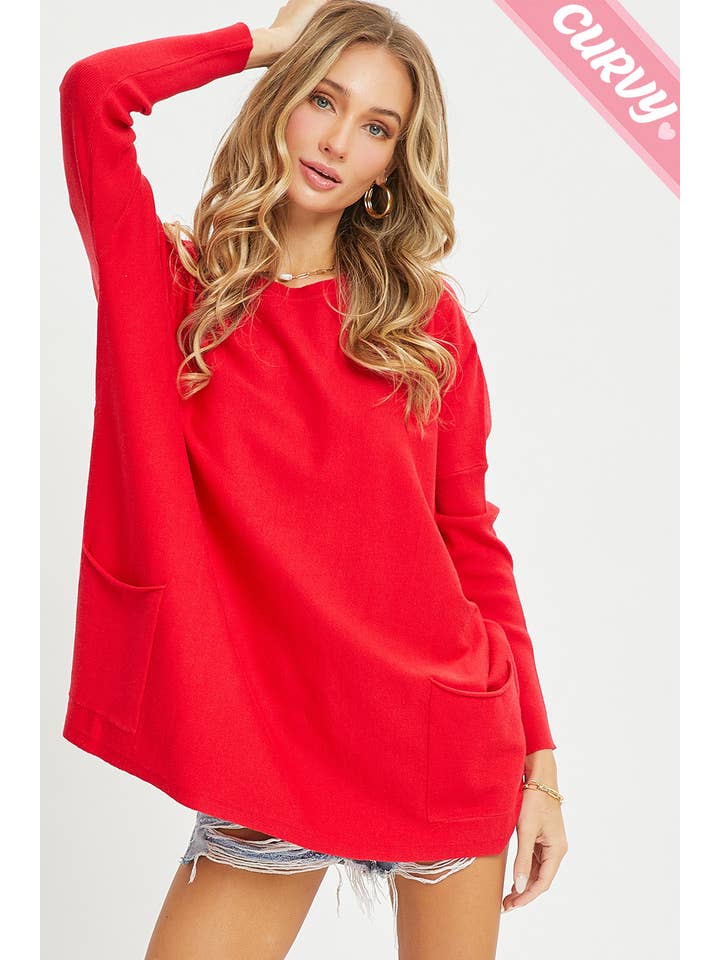 Sweet Lovely by Jen - Wholesale Tunic Sweater - Women's - FRONT POCKET OVERSIZE SWEATER PLUS SIZE7