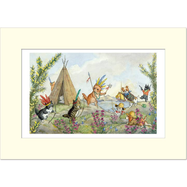 Cowboys and Indians by Molly Brett - A3 Mounted Print for wholesale by Ganymed Press