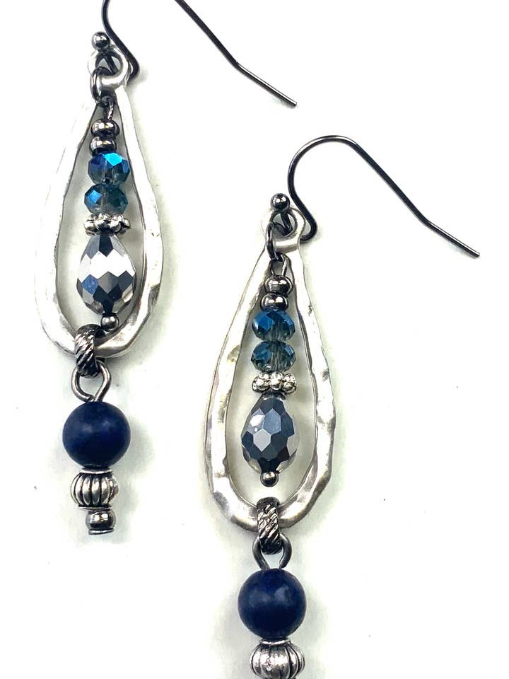 BB261 ER-Sm. Hammered Teardrop w/Beaded Dangles for wholesale by Lost & Found Trading