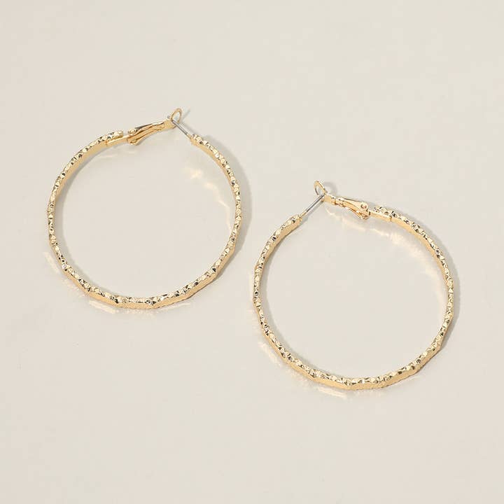 Gold Dipped Textured Hoop Earrings for wholesale by Sensibling Corp.