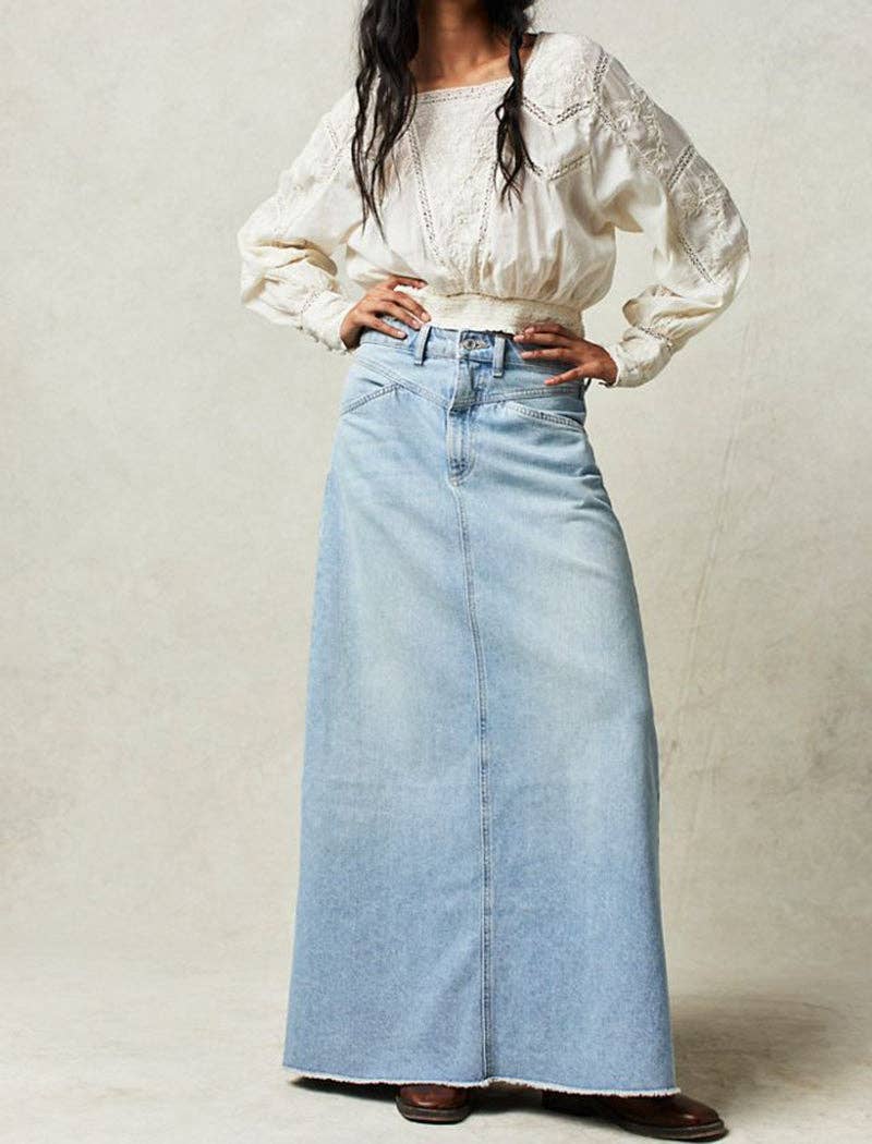 safistyle - Wholesale Skirt - Women's - Maxi Denim Skirt with Relaxed Fit2