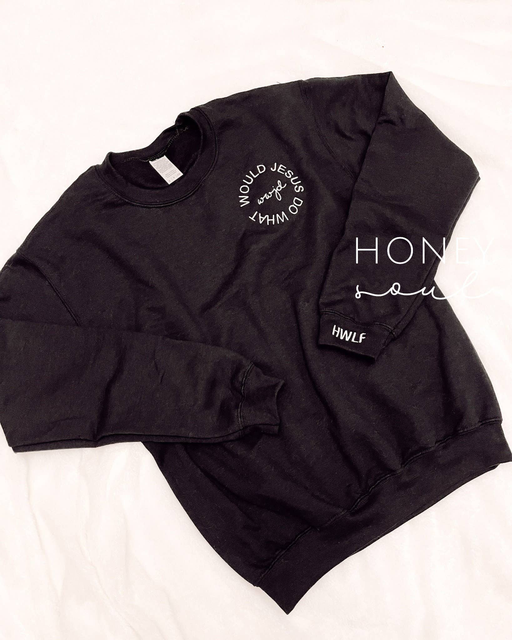 Honey Soul LLC - Vendita all'ingrosso Felpa stampata - Donna - Felpa ricamata con logo WWJD circolare2