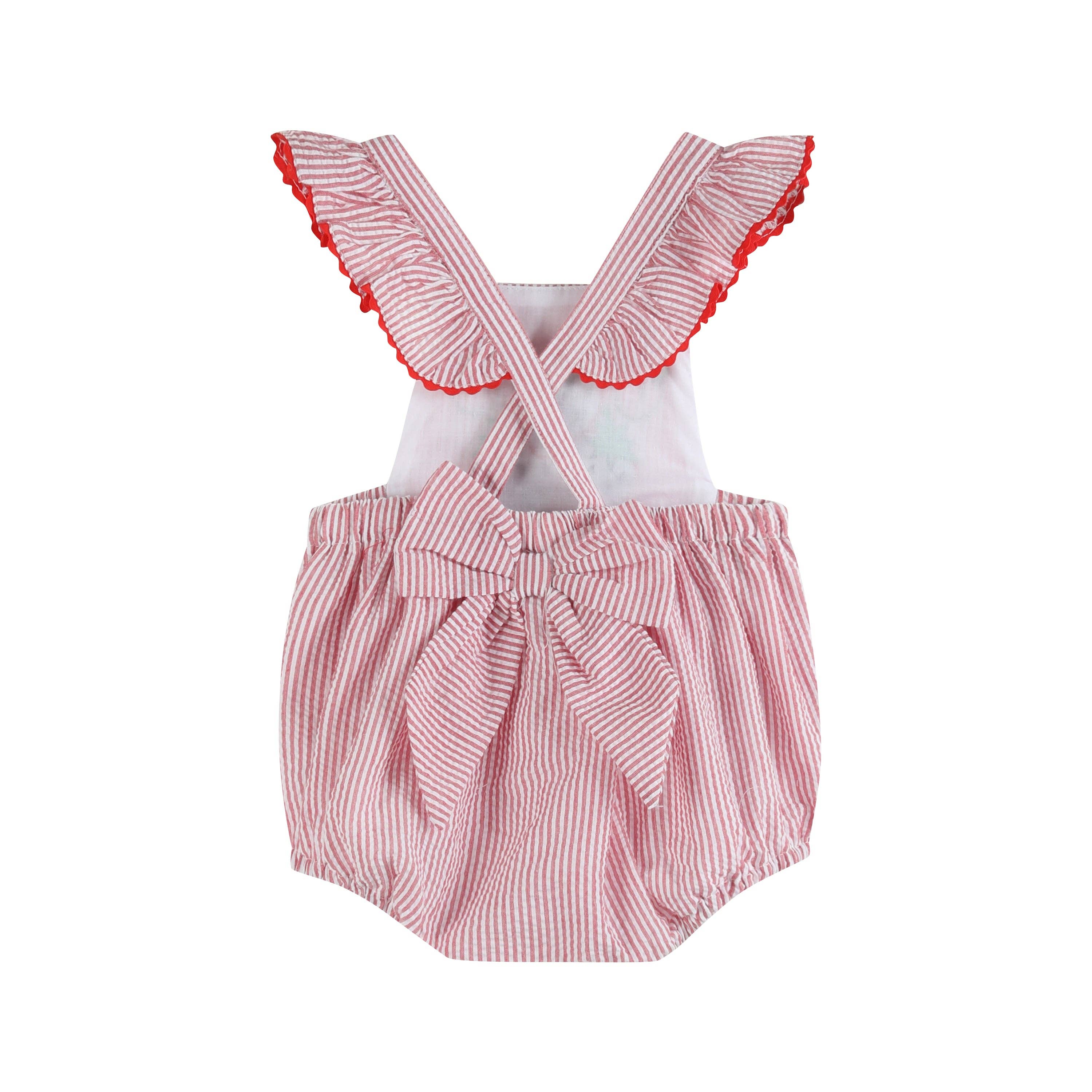 Lil Cactus – Engroshandel Bodysuit - Baby – Rød Seersucker Jordbær Ruffle Romper5