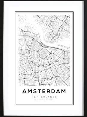 Poster sulla mappa di Amsterdam per la vendita all'ingrosso da parte di Wallified