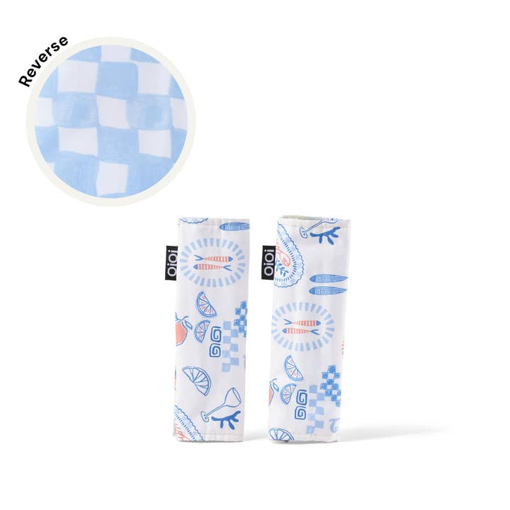 OiOi - Wholesale Stroller Cover/Accessory - Baby - Reversible Pram Harness Cover Set - Blue Check/Mediterranean
