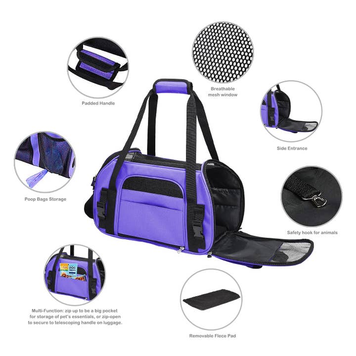 Jespet - Wholesale Pet Carrier - Cat/Dog - GOOPAWS Soft Sided Small Dog Carrier Comfort for Travel, Purple, 17"