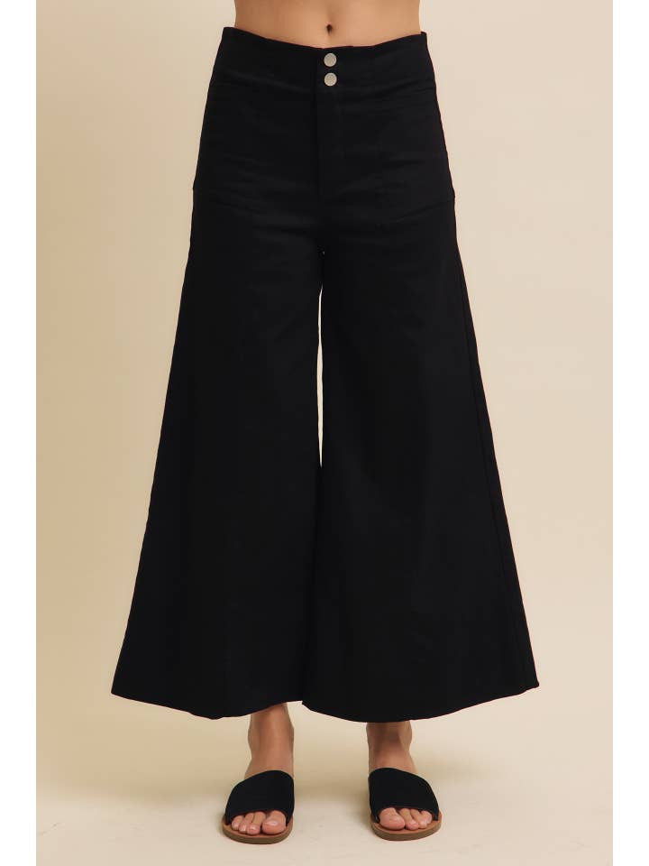 in february - Vente Jean – femme - PANTALON COURT À JAMBES LARGES ET TAILLE HAUTE EXTENSIBLE