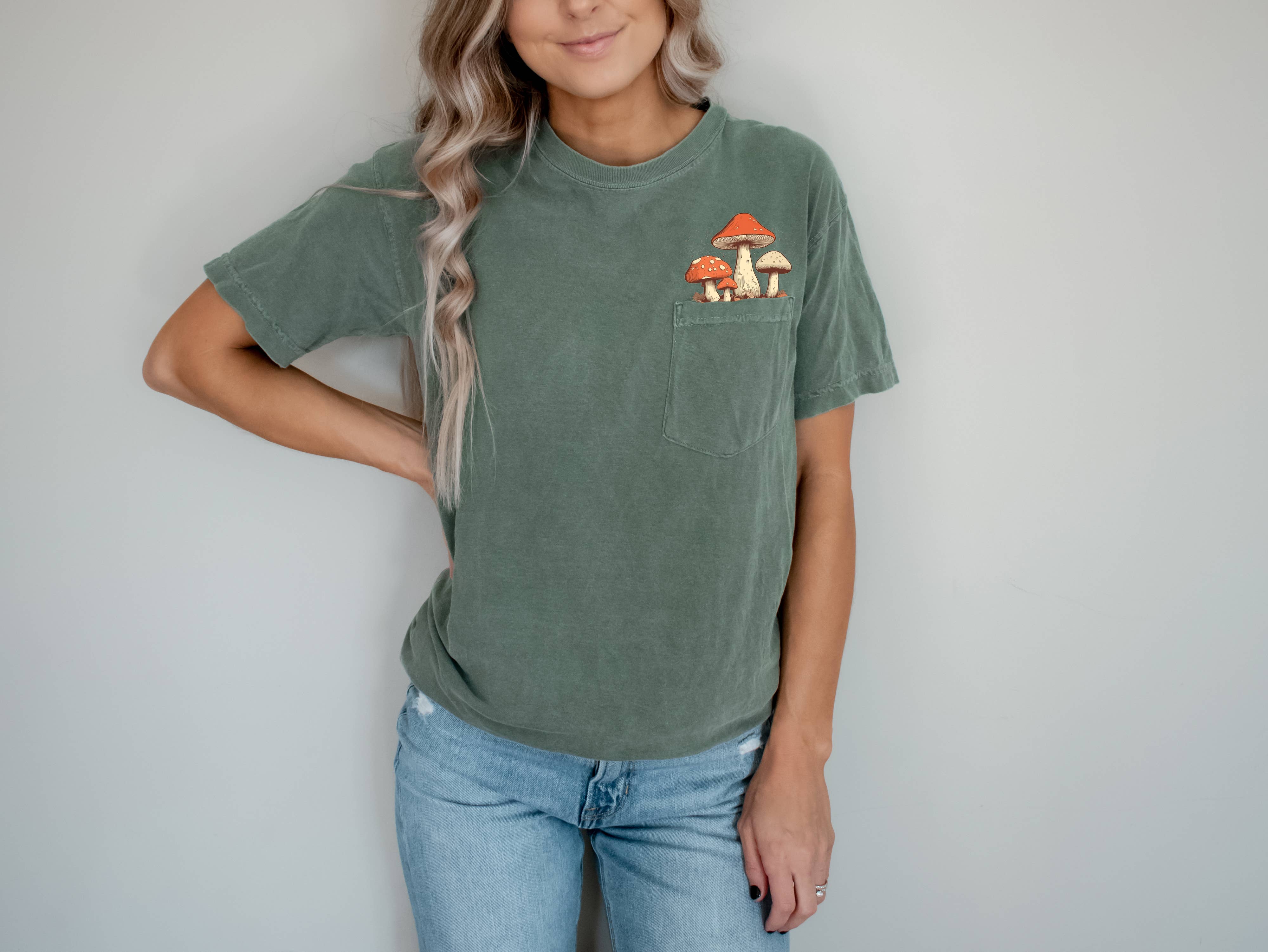 Forest Fungi Green Pocket T-shirt - Nature Lover's Tee for wholesale on Faire1