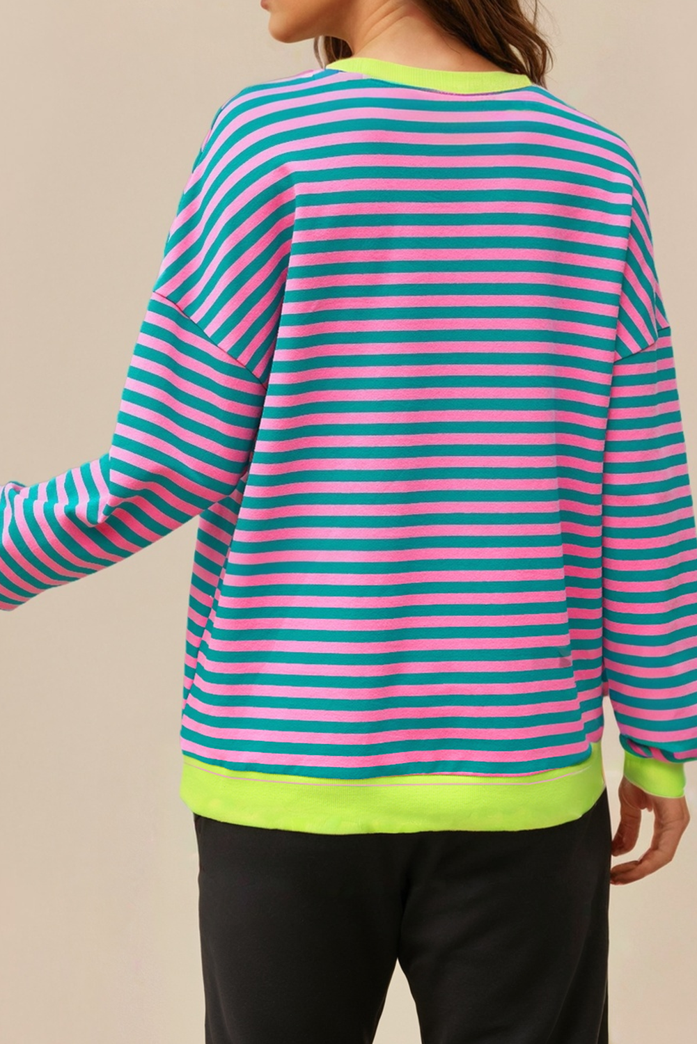 LA Society - Vente Sweat-shirt – femme - Sweat-shirt à rayures contrastées avec point croisé et épaules tombantes5