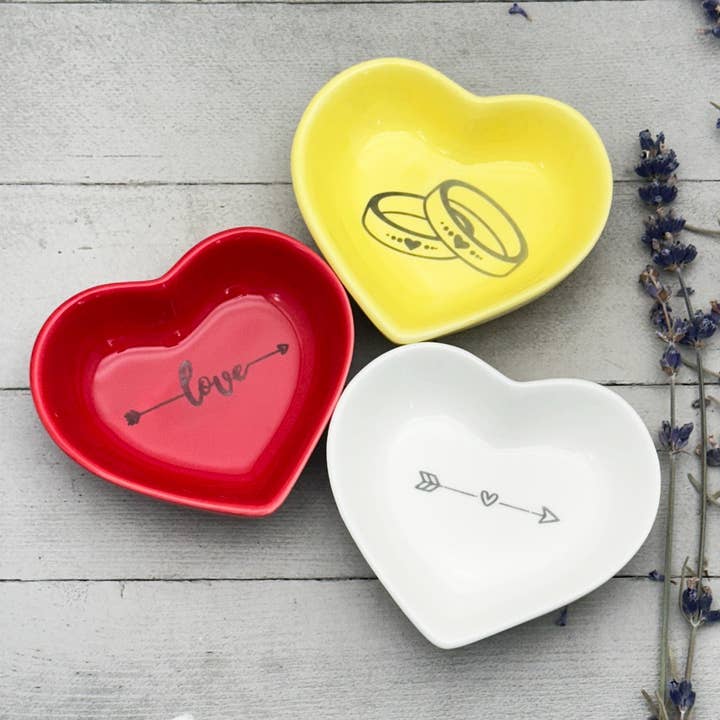 Ceramic Heart Ring Dish | Choose from: 40 Designs, 6 Colors | Engraved Jewelry Trinket Coin Tray | Ring Holder Gift for Him Her for wholesale by Sunlight Silver Jewelry