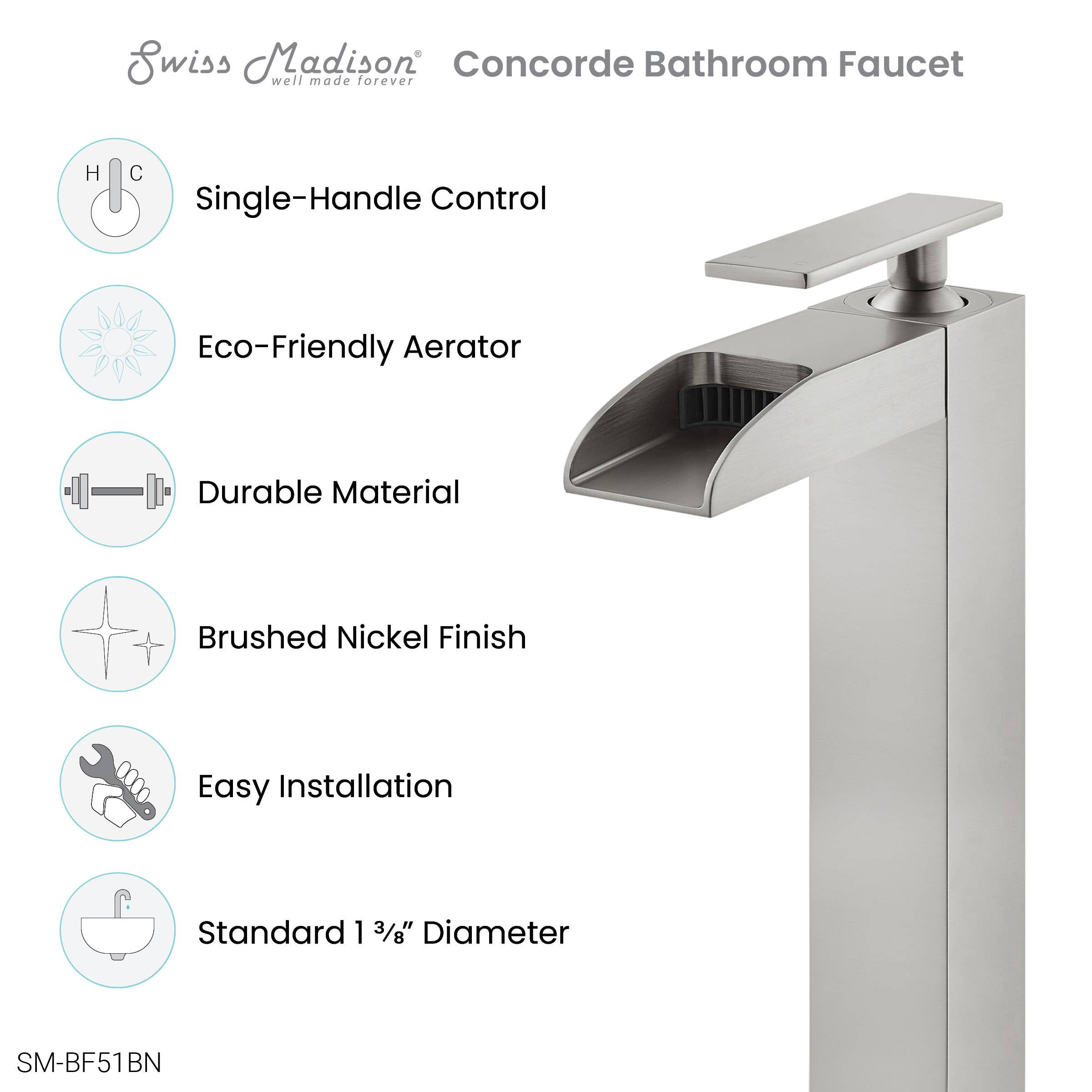 Swiss Madison - Wholesale Kitchen Tool/Gadget - Concorde Single-Handle Bathroom Faucet in Brushed Nickel3